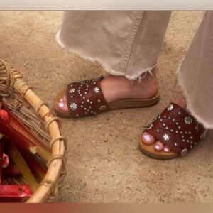 Penelope Chilvers Sol Studded Slides - Brown & Silver - US 7